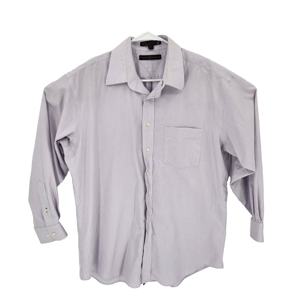 Tommy Hilfiger Shirt Mens Large Lavender Striped Long Sleeve Pocket Button-Down